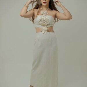 Vestido Midi Frente Única com Flores - Lança Perfume