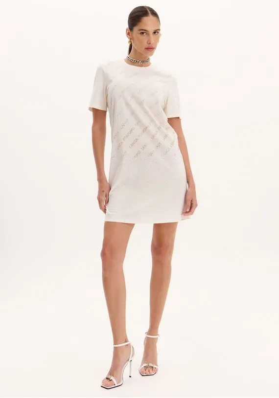 Vestido Curto Com Mangas Curtas E Brilhos Frontais