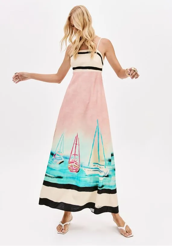 Vestido Super Midi Estampado De Alças